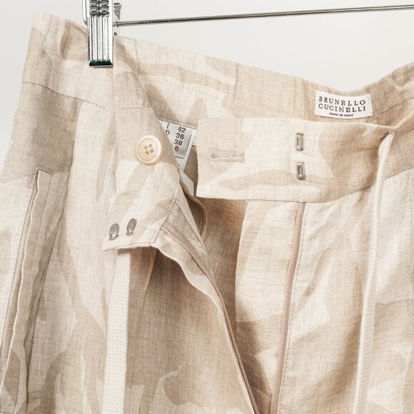 Brunello Cucinelli SS/24 Natural Ramage Floral-Print Linen Slouchy Trousers - Picture 9 of 13